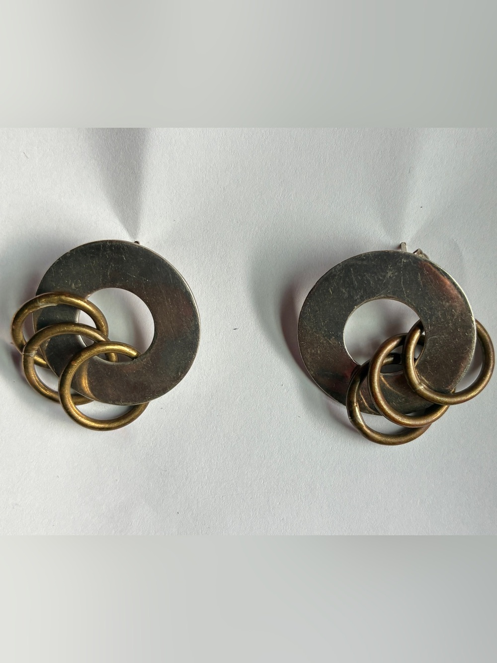 Vintage Mexican 925 Silver & Brass Dangle Earrings for Repair or Repurpose